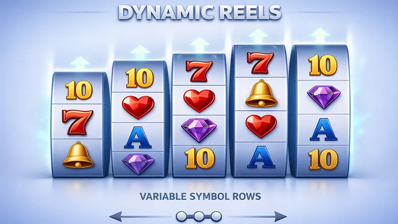 ภาพอธิบายระบบรีลแปรผันในสล็อตที่จำนวนวงล้อหรือช่องสามารถเปลี่ยนได้ระหว่างเล่น