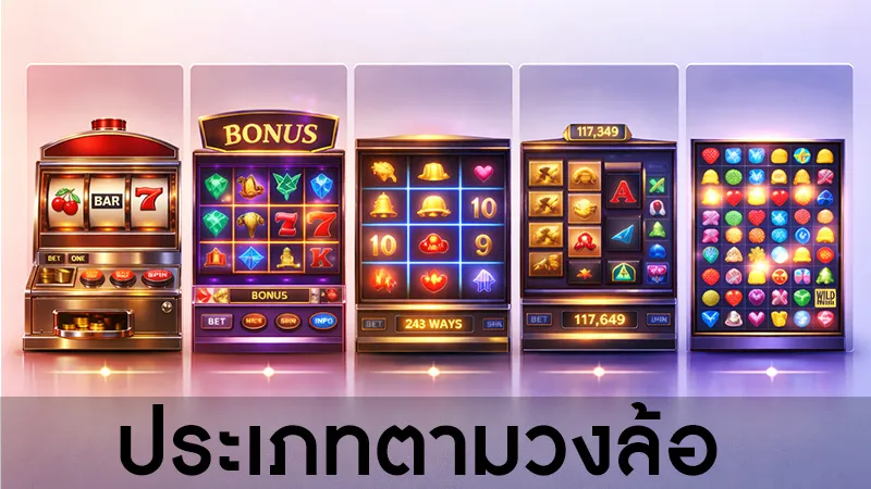 ภาพเปรียบเทียบประเภทสล็อตตามโครงสร้างวงล้อและรูปแบบการเรียงสัญลักษณ์