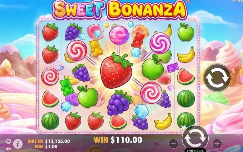 ตัวอย่างเกม Sweet Bonanza สล็อตธีมลูกกวาดที่มีฟีเจอร์ฟรีสปินและตัวคูณรางวัล